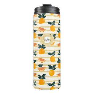 Vibrant Citrus Fruit Pattern with Green Leaves (4) Thermal Tumbler