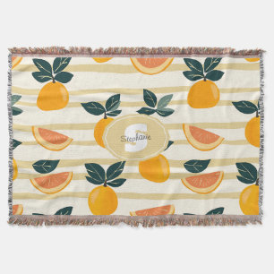 Vibrant Citrus Fruit Pattern with Green Leaves (4) Throw Blanket