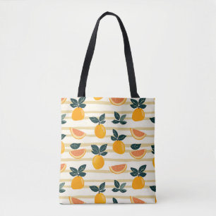 Vibrant Citrus Fruit Pattern with Green Leaves (4) Tote Bag