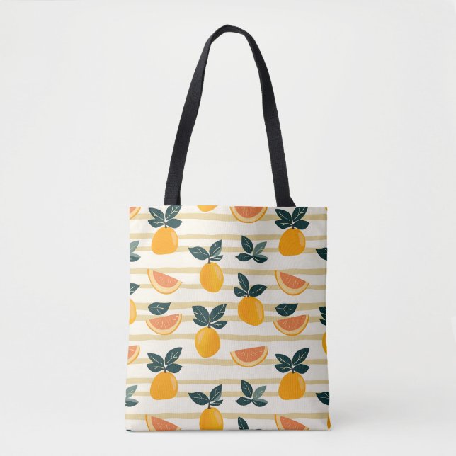Vibrant Citrus Fruit Pattern with Green Leaves (4) Tote Bag (Front)