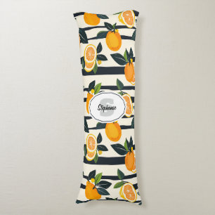 Vibrant Citrus Fruit Pattern with Green Leaves (5) Body Cushion