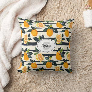 Vibrant Citrus Fruit Pattern with Green Leaves (5) Cushion