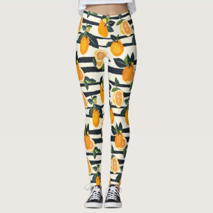 Vibrant Citrus Fruit Pattern with Green Leaves (5) Leggings