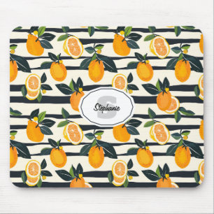 Vibrant Citrus Fruit Pattern with Green Leaves (5) Mouse Pad