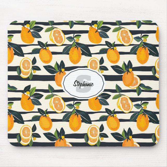 Vibrant Citrus Fruit Pattern with Green Leaves (5) Mouse Pad (Front)