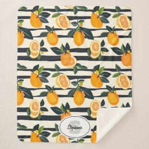 Vibrant Citrus Fruit Pattern with Green Leaves (5) Sherpa Blanket