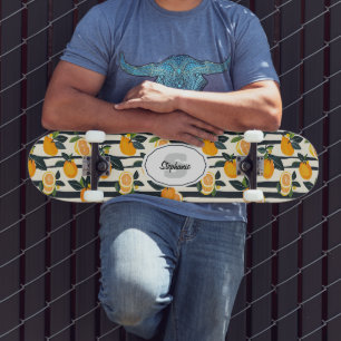 Vibrant Citrus Fruit Pattern with Green Leaves (5) Skateboard