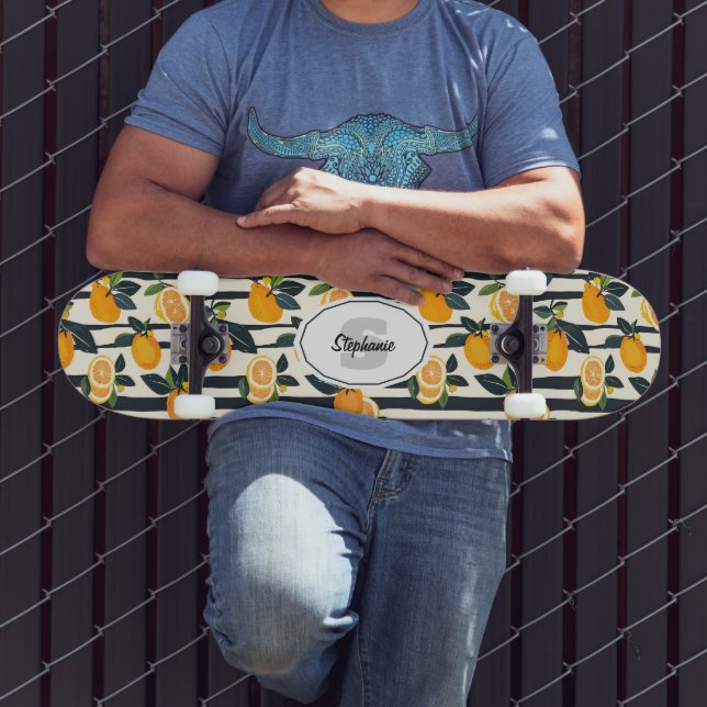 Vibrant Citrus Fruit Pattern with Green Leaves (5) Skateboard (Outdoor 3)