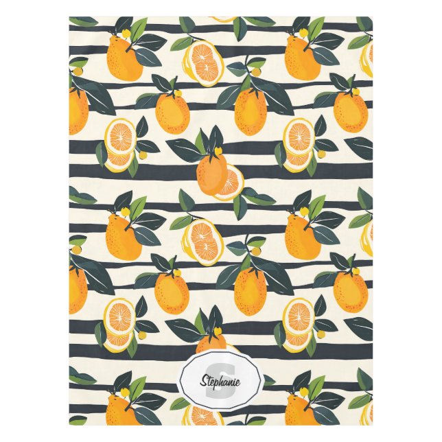 Vibrant Citrus Fruit Pattern with Green Leaves (5) Tablecloth (Front)