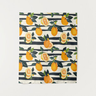 Vibrant Citrus Fruit Pattern with Green Leaves (5) Tapestry