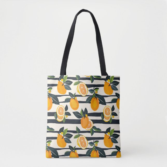 Vibrant Citrus Fruit Pattern with Green Leaves (5) Tote Bag (Front)