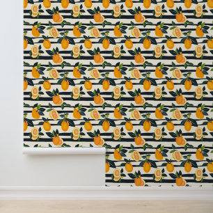 Vibrant Citrus Fruit Pattern with Green Leaves (5) Wallpaper