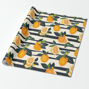 Vibrant Citrus Fruit Pattern with Green Leaves (5) Wrapping Paper