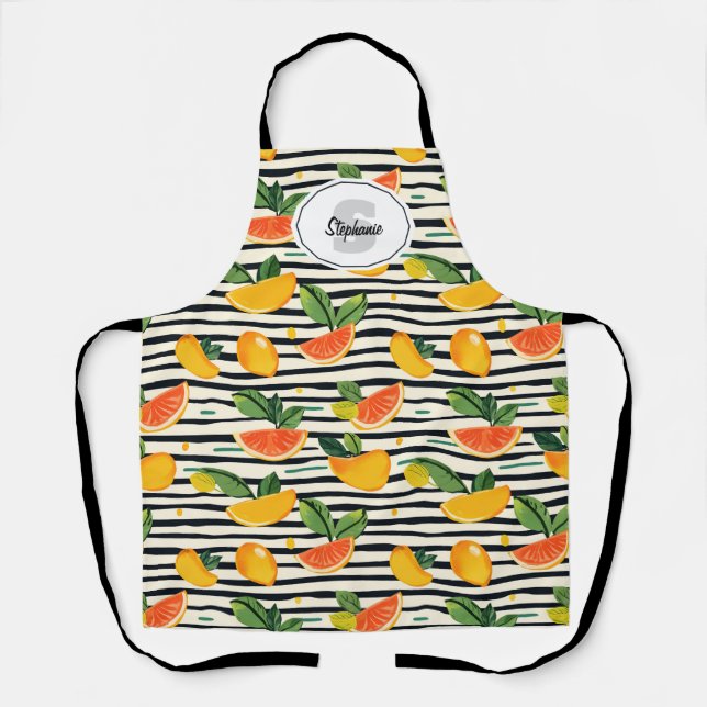 Vibrant Citrus Fruit Pattern with Green Leaves (6) Apron (Front)