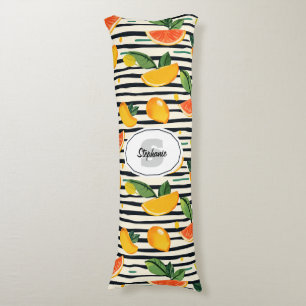 Vibrant Citrus Fruit Pattern with Green Leaves (6) Body Cushion