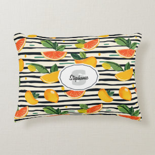 Vibrant Citrus Fruit Pattern with Green Leaves (6) Decorative Cushion