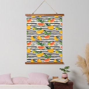 Vibrant Citrus Fruit Pattern with Green Leaves (6) Hanging Tapestry