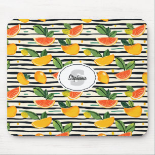 Vibrant Citrus Fruit Pattern with Green Leaves (6) Mouse Pad