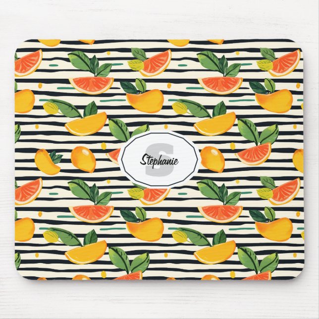 Vibrant Citrus Fruit Pattern with Green Leaves (6) Mouse Pad (Front)