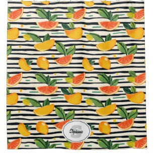 Vibrant Citrus Fruit Pattern with Green Leaves (6) Shower Curtain