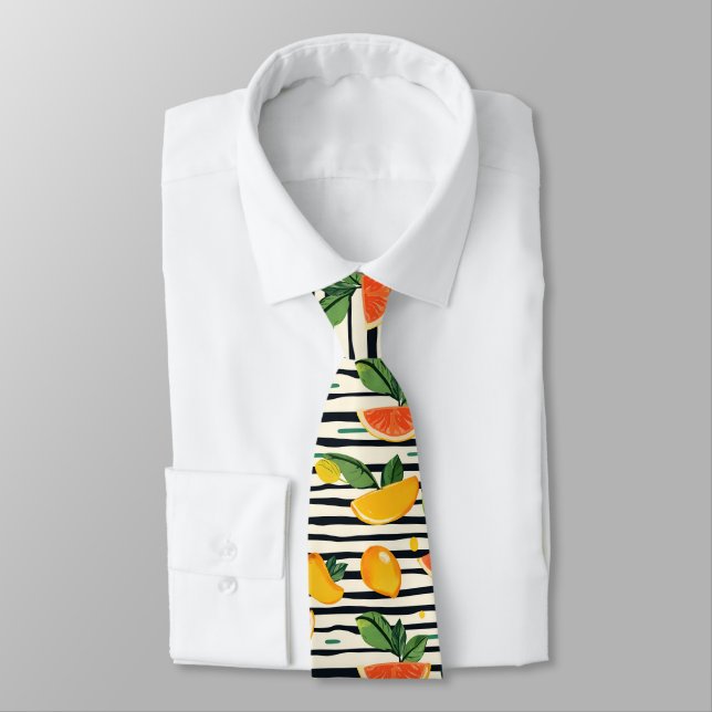 Vibrant Citrus Fruit Pattern with Green Leaves (6) Tie (Tied)