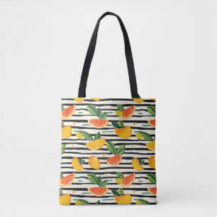 Vibrant Citrus Fruit Pattern with Green Leaves (6) Tote Bag