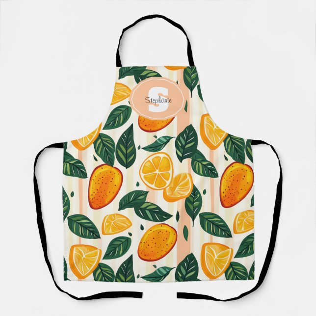 Vibrant Citrus Fruit Pattern with Green Leaves Apron (Front)
