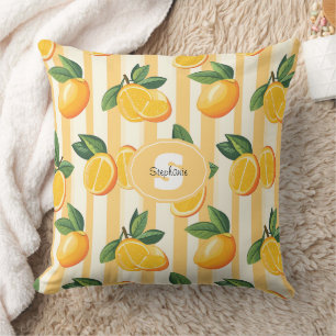 Vibrant Citrus Fruit Pattern with Green Leaves () Cushion