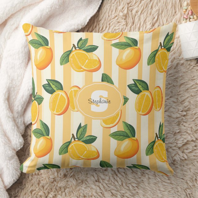 Vibrant Citrus Fruit Pattern with Green Leaves () Cushion (Blanket)