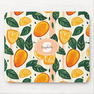 Vibrant Citrus Fruit Pattern with Green Leaves Mouse Pad