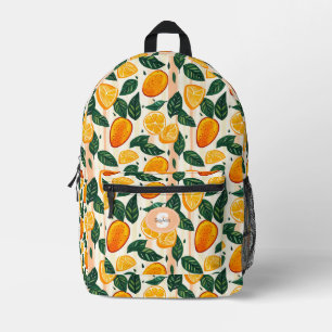Vibrant Citrus Fruit Pattern with Green Leaves Printed Backpack