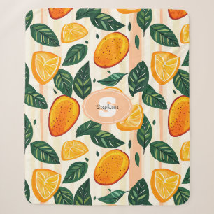 Vibrant Citrus Fruit Pattern with Green Leaves Sherpa Blanket