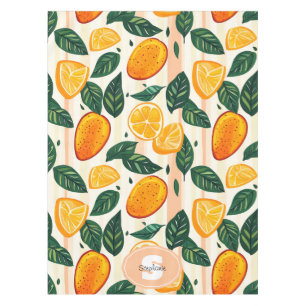 Vibrant Citrus Fruit Pattern with Green Leaves Tablecloth