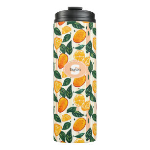 Vibrant Citrus Fruit Pattern with Green Leaves Thermal Tumbler
