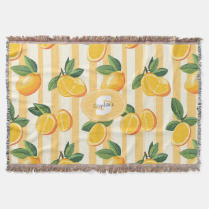 Vibrant Citrus Fruit Pattern with Green Leaves () Throw Blanket