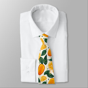 Vibrant Citrus Fruit Pattern with Green Leaves Tie