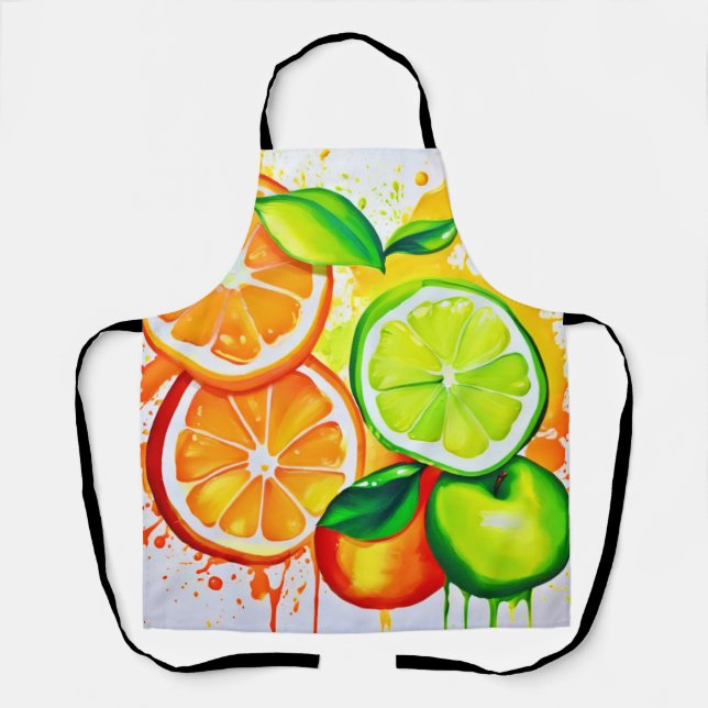 Vibrant Citrus Fruit Splash Art Apron (Front)
