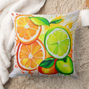Vibrant Citrus Fruit Splash Art Cushion