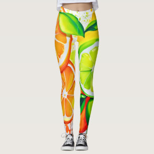 Vibrant Citrus Fruit Splash Art Leggings
