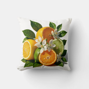 Vibrant Citrus Fruits Blossoms Realistic Cushion
