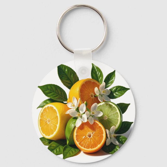 Vibrant Citrus Fruits Blossoms Realistic Key Ring (Front)