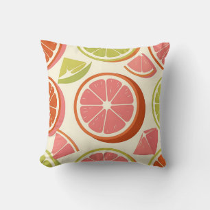 Vibrant Citrus Grapefruit Orange Lime Slices Cushion