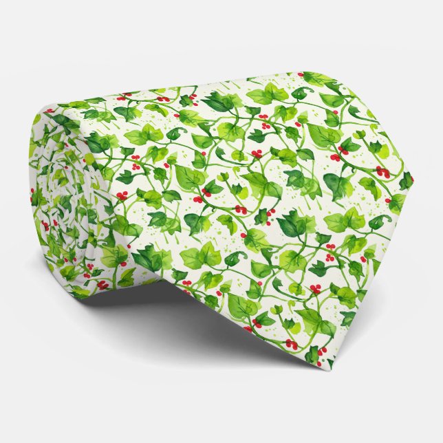 Vibrant Citrus Green Watercolor Climbing Ivy Tie (Rolled)