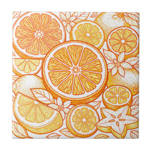 Vibrant Citrus Orange Slice Pattern Ceramic Tile