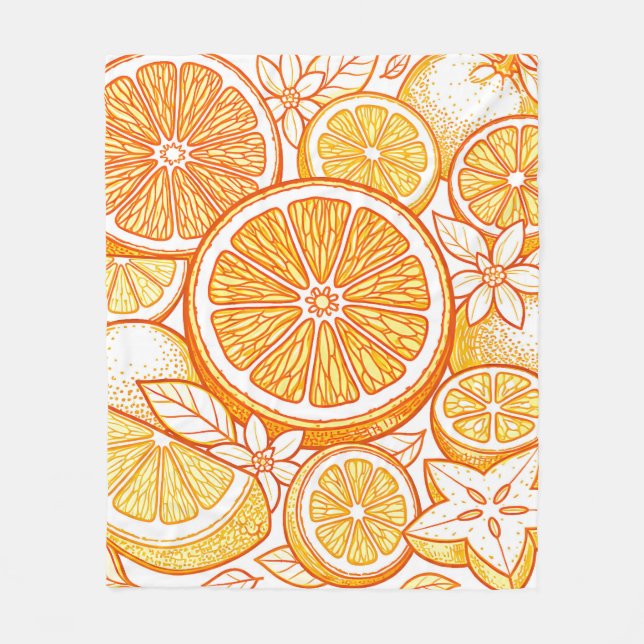 Vibrant Citrus Orange Slice Pattern Fleece Blanket (Front)