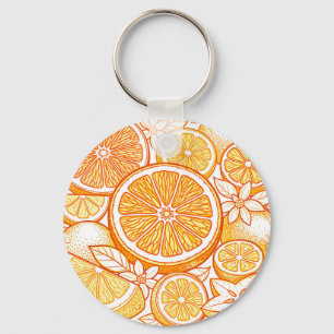 Vibrant Citrus Orange Slice Pattern Key Ring