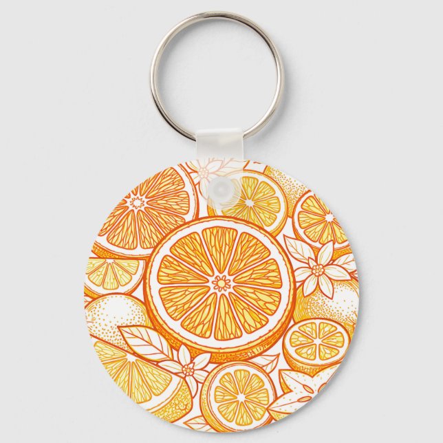 Vibrant Citrus Orange Slice Pattern Key Ring (Front)