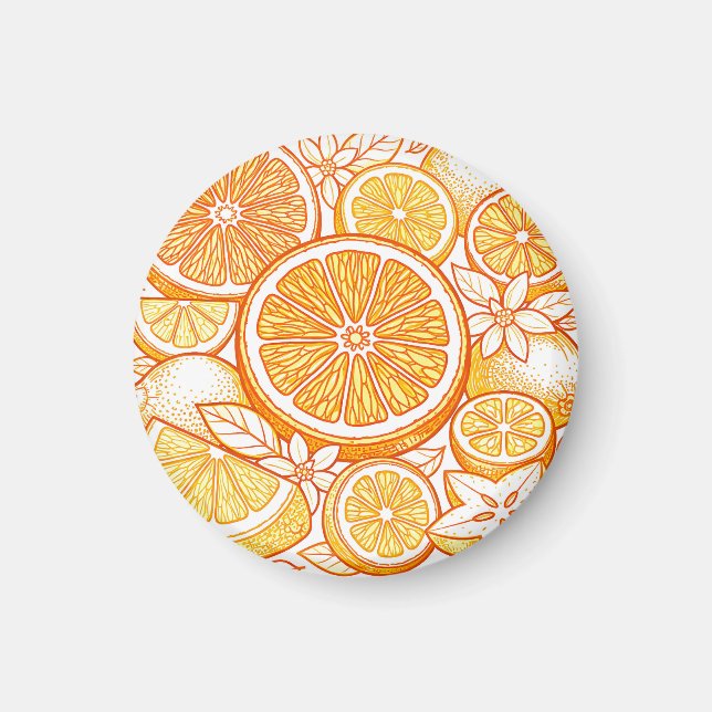 Vibrant Citrus Orange Slice Pattern Magnet (Front)