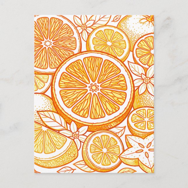 Vibrant Citrus Orange Slice Pattern Postcard (Front)