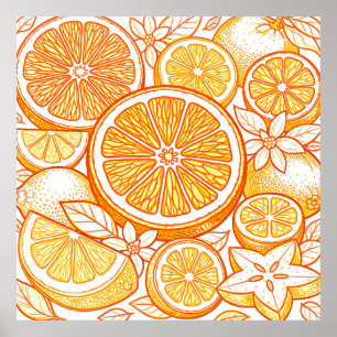 Vibrant Citrus Orange Slice Pattern Poster